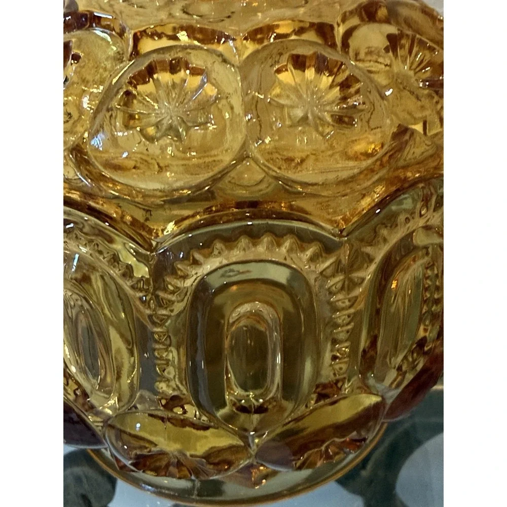 Vtg LE Smith Moon and Stars Amber Glass Jardiniere Covered Biscuit Cookie Jar